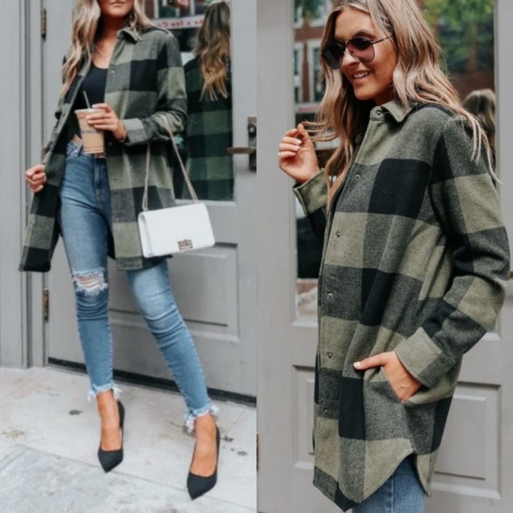 Steve Madden Eldridge Buffalo Plaid
Coat Shirt Jacket Shacket Olive Sage Green - Picture 4 of 13